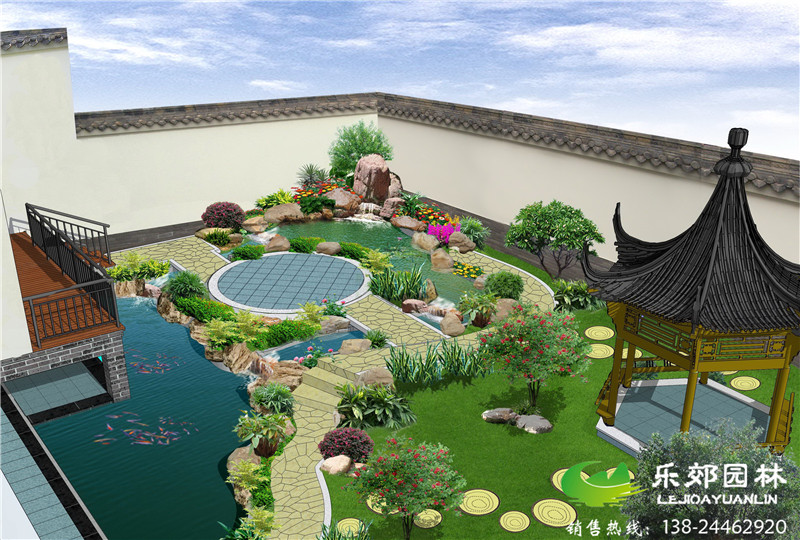庭院假山鱼池设计效果图2