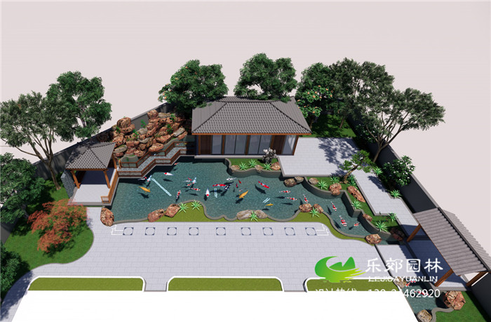 庭院大型景观鱼池设计效果图3